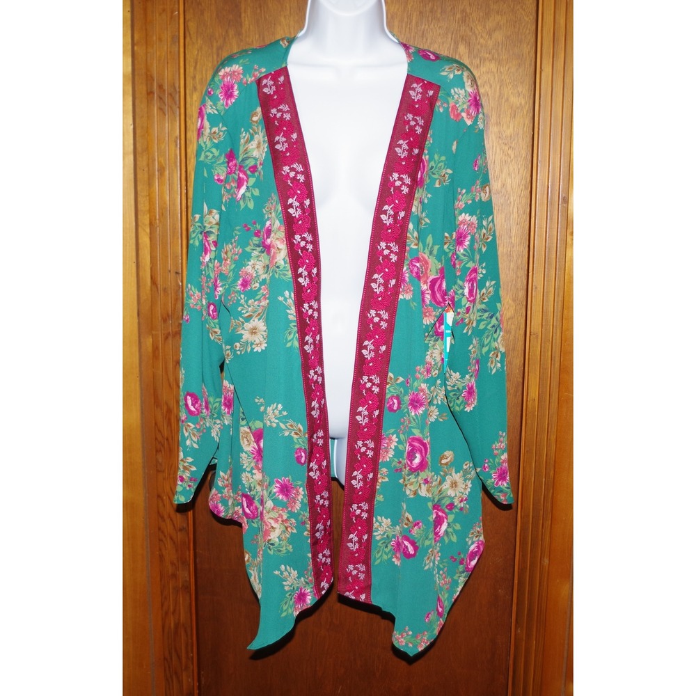 The Pioneer Woman Shark Bite Open Front Topper Teal Green Floral XXL XXXL NEW